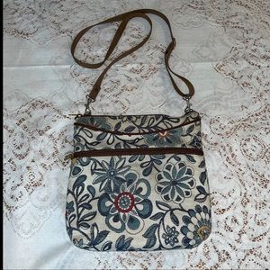 Danny K. Beverly Hills Tapestry Multi Floral Top Zip Crossbody Bag Purse